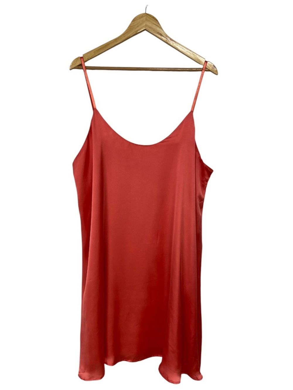 Byegreis Orange Red Satin Slip Midi Dress Size XXL